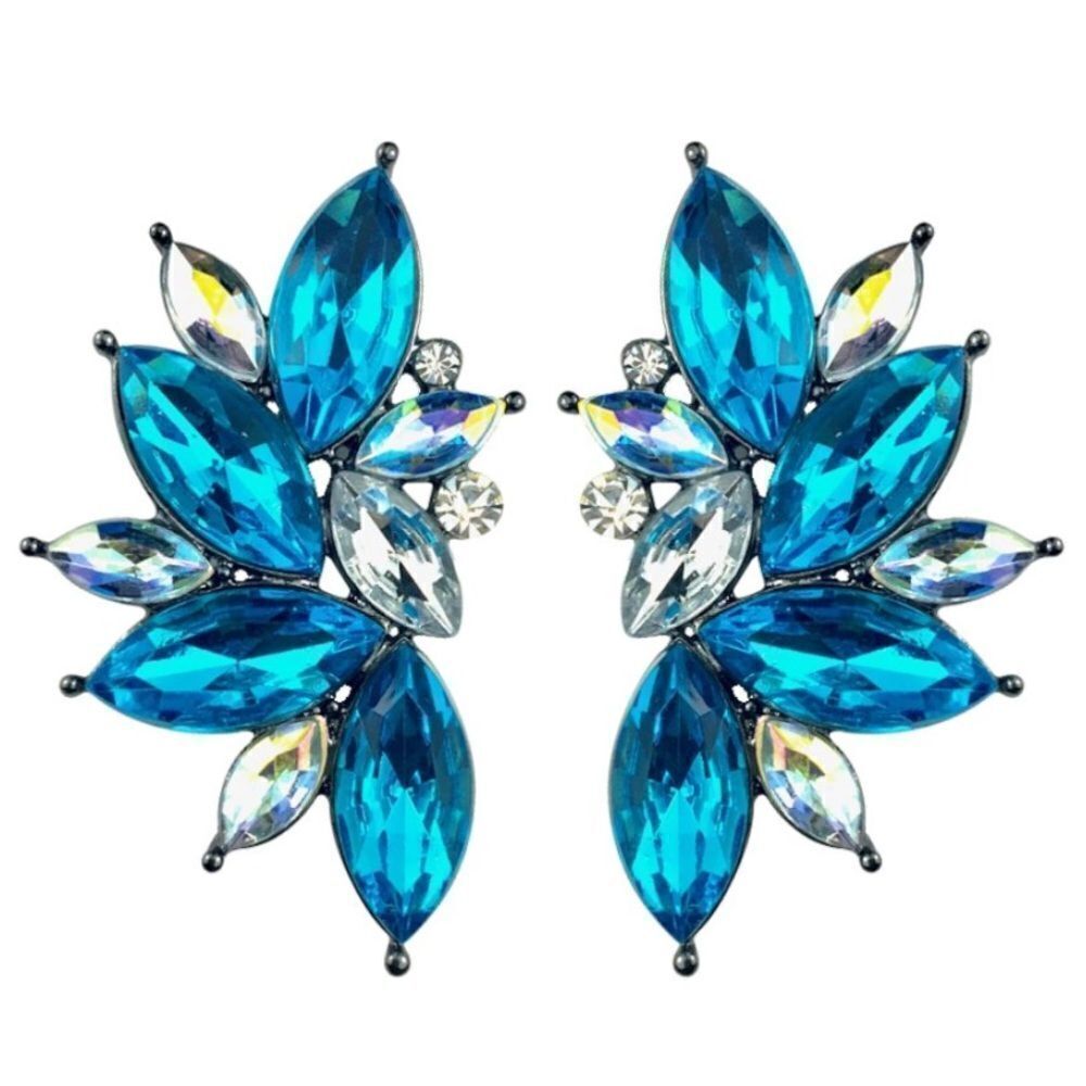 Gun Metal Black with Aquamarine Blue Crystal 80's Punk Rock Starburst Earrings